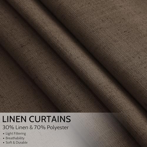 Image of Nanspring Chocolate Linen Curtains 84 Inch Length 2 Panels Set for Living Room Back Tab Light Filtering Semi Sheer Curtain for Bedroom Farmhouse Drapes, 52x84 Inch, 2 Panels