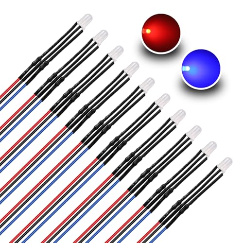 YIXISI 10 Piezas 5mm 12V LED Diodo Emisor de Luz Pre Cableado Cátodo Común, 3 Pin Bicolor Diodos Emisores, Luces de Diodo Precableadas LED Difuso, para Arduino, Rojo Azul