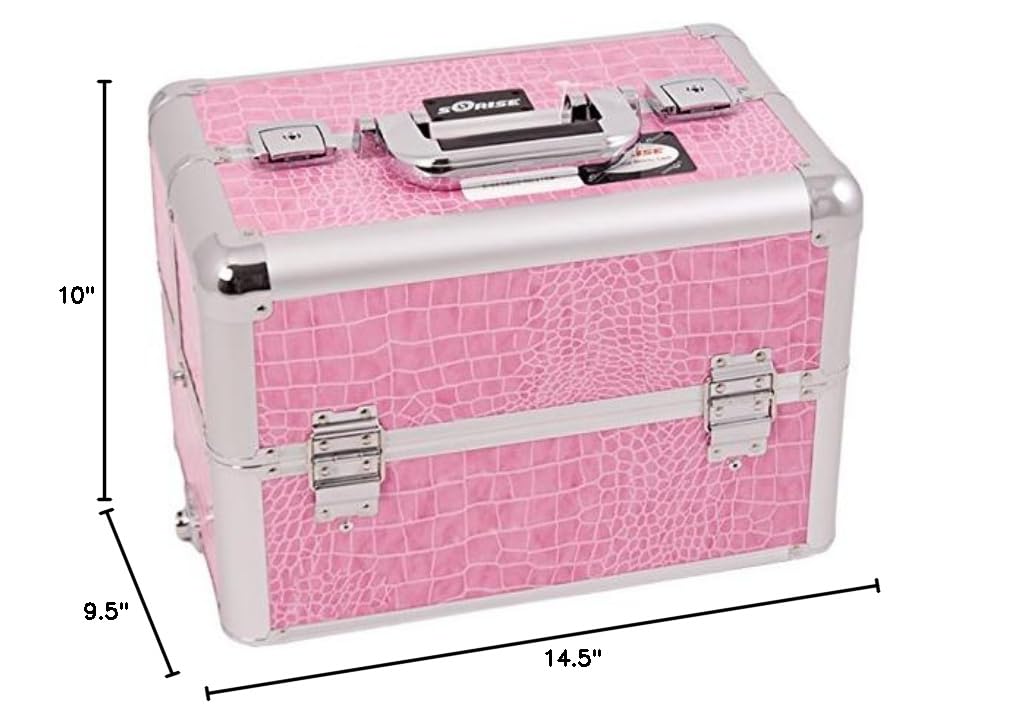 Professional Aluminum Cosmetic Makeup Case, Pink Crocodile, 144 Ounce