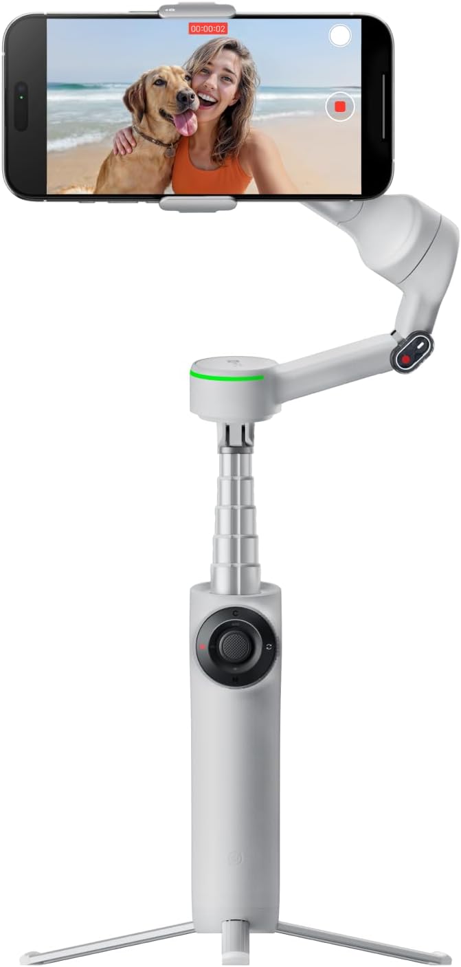 Insta360 Flow 2 Pro Standard Bundle Grey - Foldable AI Phone Gimbal, Track in 200+ Apps With Apple DockKit, Multi-Person Tracking, 360?Pan Tracking, Built-In Tripod/Selfie Stick