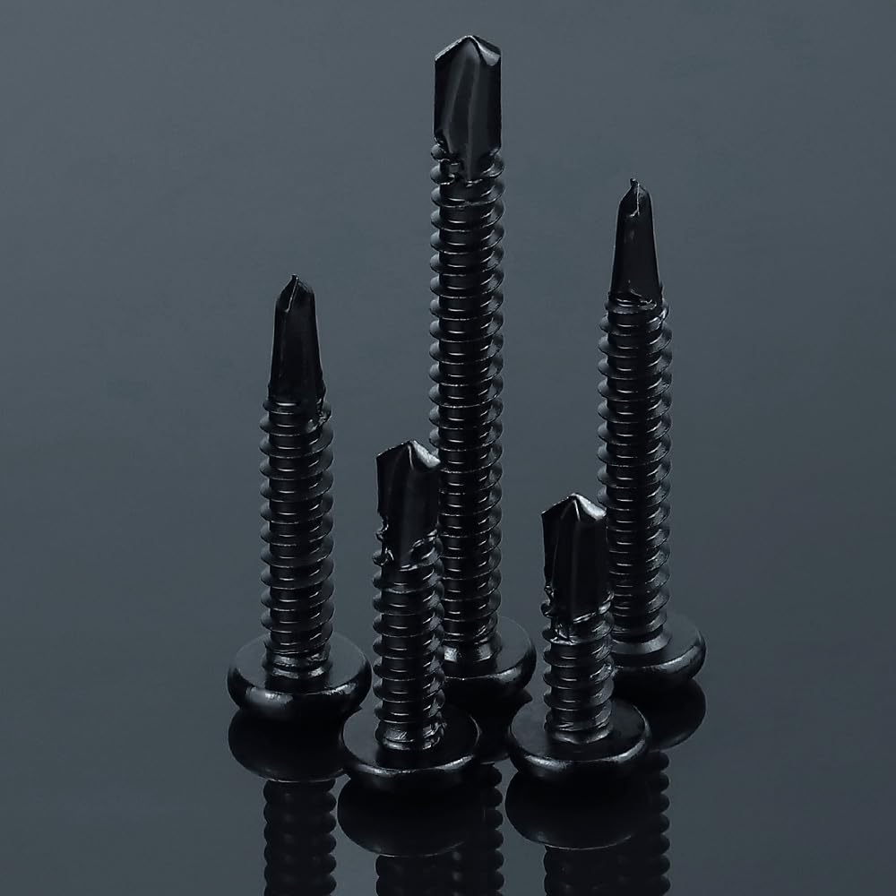 #6 X 1-1/4" Pan Head Self-Drilling Tek Screws – 410 Stainless Steel, Phillips Drive, Black Oxide, 100-Pack – For Metal, Wood & Tough Materials
