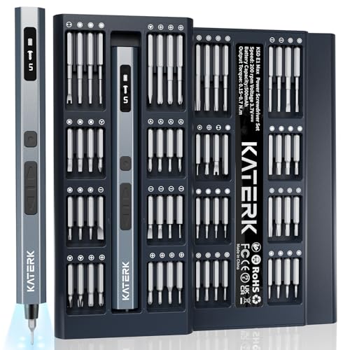 KATERK 64 Bits Precision Screwdriver Set, Mini Electric Screwdriver Set, Small Cordless Screwdriver with LED Light, Magnetic Storage, Repair Tool Kit for Electronics Phone Camera Laptop Watch