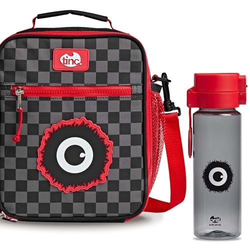Tinc Bolsa de almuerzo aislada para niños + botella de agua abatible y clip para niños y niñas - Correa ajustable + soporte para botella | Bolsa térmica resistente al agua a prueba de fugas para la