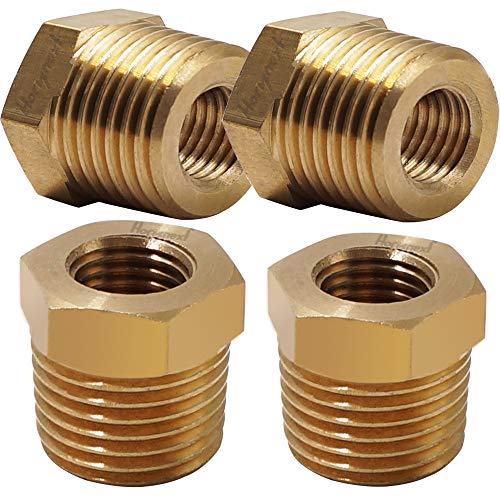 Up To 40% OFF Horiznext NPT1/4 female to npt 1/2 male thread brass reducer, pipe bushing fitting garden pvc hose adapter for pex tubing air gas water fuel line plumbing(4 pcs)