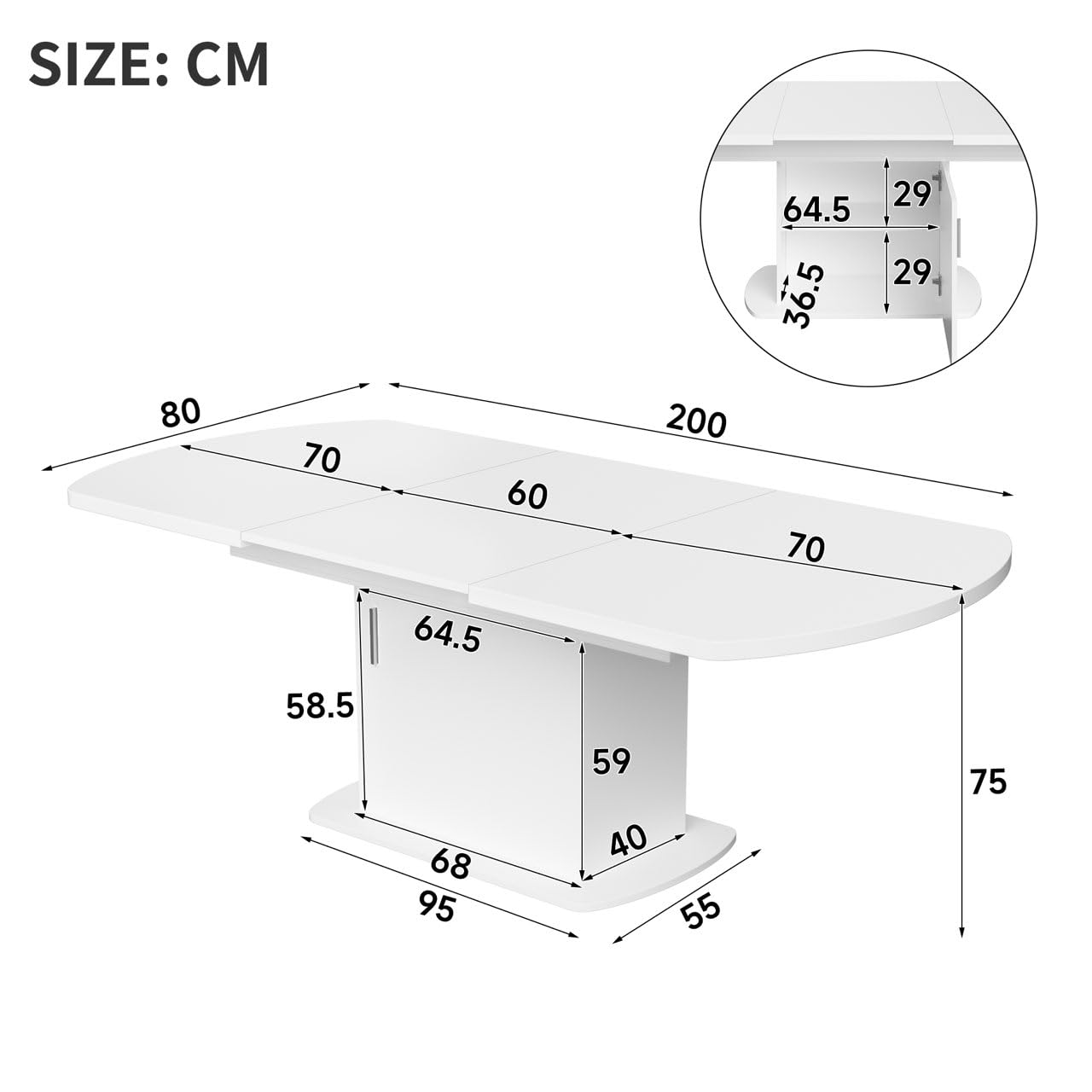 Generisch Tavolo da pranzo ovale allungabile, 140-200 x 80 x 75 cm, bianco