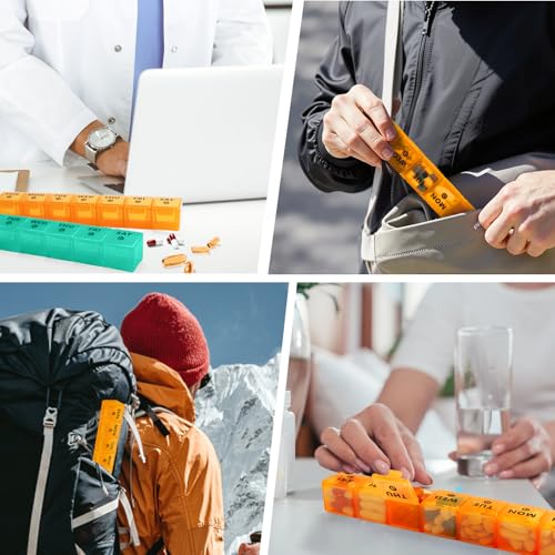 Image of 2-Pack Large Weekly Pill Organizer,7 Day Pill Cases Organizers Once A Day,Am Pm Pill Container 14 Compartment,Daily Vitamin Pill Box Dispenser 1 Week,Medication Aid Organizer Box for Supplement