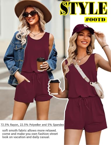 Image of ADOME Rompers for Women Summer Sleeveless Scoop Neck Tank Top Casual Short Jumpsuit Rompers with Pockets