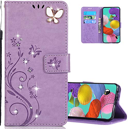 LEMAXELERS Huawei P30 Pro Wallet Case PU Leather Magnetic Bling Diamonds Embossed Butterfly Case with Card Slots Flip Stand Cover for Huawei P30 Pro Light Purple Bling Butterfly GH