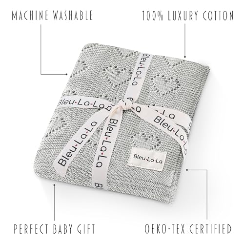 Image of Heirloom Knit Heart Receiving Unisex Blanket for Boys and Girls - 100% Luxury Cotton Baby Blanket - Soft Warm Swaddle Receiving Blanket for Newborns Infants & Toddlers (Dove Grey)