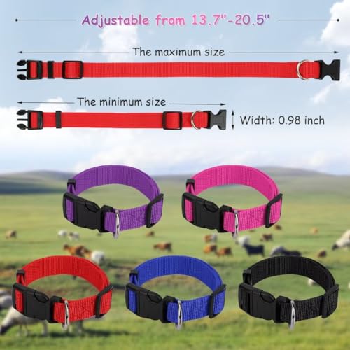 Image of 5 Pack Goat Collars with Bells, Horse Sheep Grazing Copper Bells and Adjustable Nylon Collar Set Pet Anti-Lost Loud Bronze Bell for Small Farm Animal Sheep Cow Accessories