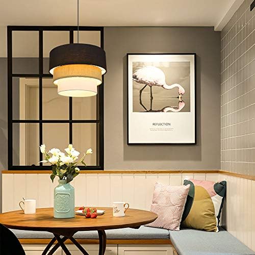 Depuley Modern Fabric Ceiling Light, E27 Cylinder Ceiling Pendant Light 3 Tier Black, Grey and White, Adjustable Height, Round Hanging Lights for Kitchen, Bedrooms, Living Rooms, (Bulb not Included)