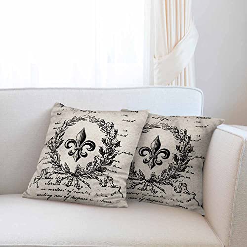 Beabes Cushion Covers Retro Letter Paper Fleur De Lis Vintage Style Square Soft,Pillow Cases Decor For Couch Bedroom Sofa Living Pack Of 2 Size 18X18 Inch #TOP5
