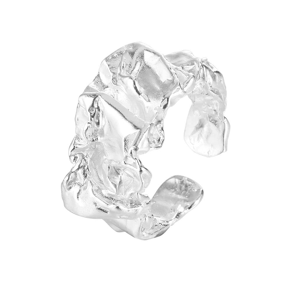 HGJH Anelli d'Argento,Anelli Regolabili per Le Donne Fold Texture Grosso Argento Sterling 925 Punk Anello Dito Indice Anelli di Eternità FEDI Nuziali Anelli di Promessa per Ragazze Signore