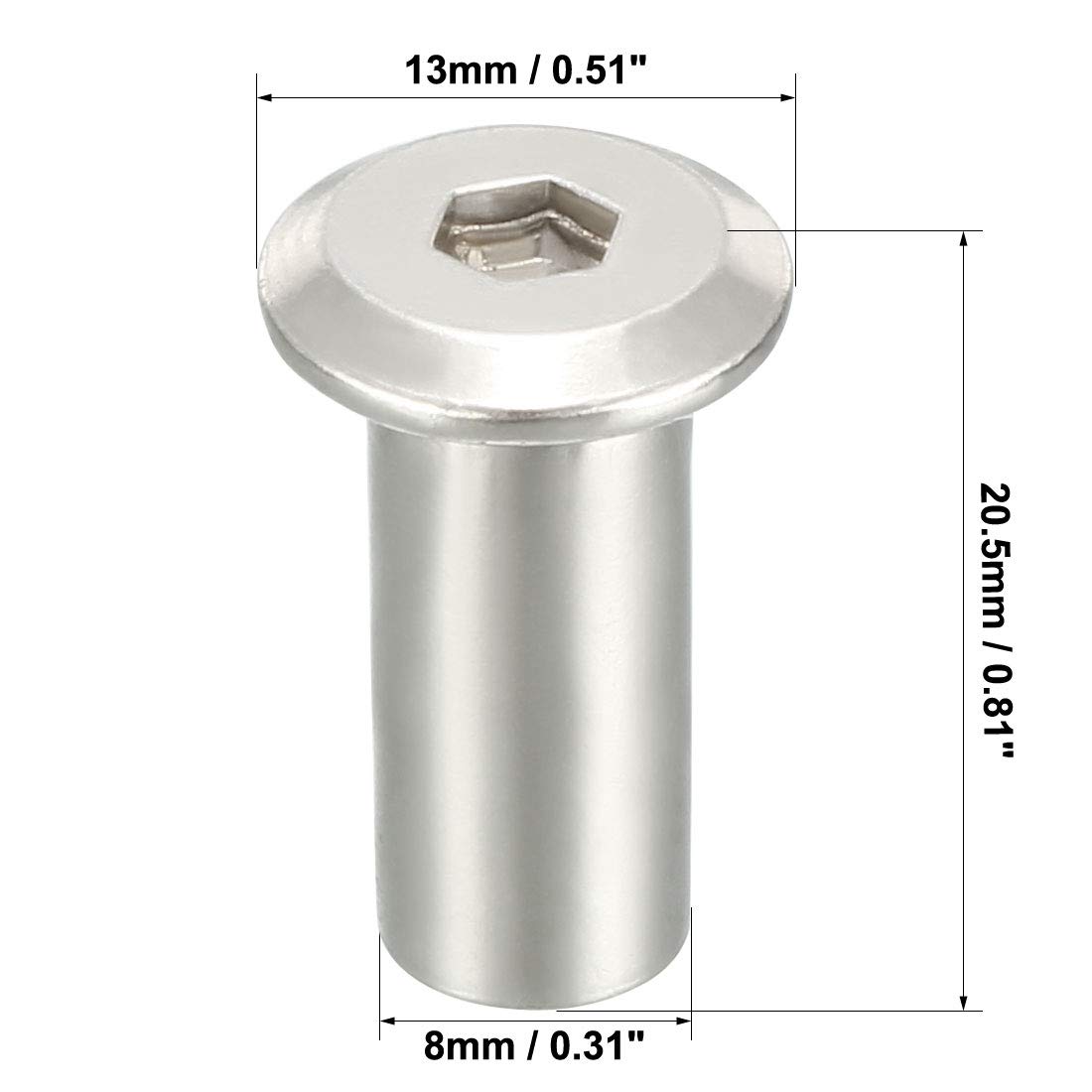 Sourcing Map Lot de 20 écrous à tête hexagonale M6 x 17 mm Plaqué nickel