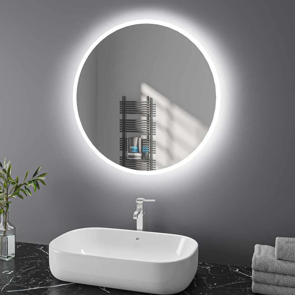 Miroir Rond Salle De Bain 80cm LED Avec Interrupteur Tactile Antibuée - 3 Couleurs Lumière