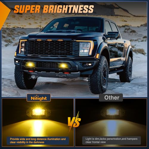 Image of Nilight 2 PCS 20W Flush Mount Amber LED Pods Flood Beam Work Offroad Driving Fog Reverse Backup Lights for Bumper Truck ATV UTV SUV Boat