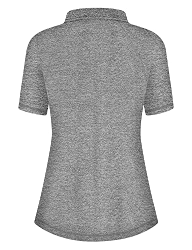 Koscacy Women\'s Athletic Shirts & Tees,Golf Polo Tennis Active Shirt V-Neck Short Sleeve Workout T-Shirts Quick Dry Sweat-Wicking Running Athletic Tops Grey Small