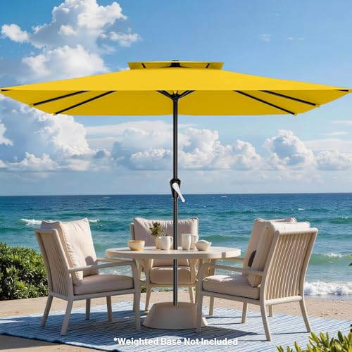 Image of AreShark 8'x10' 2 Tiers Rectangular Patio Umbrella - Outdoor Umbrella Waterproof UV Protection, Market Table Umbrella w /Crank for Pool, Backyard, Deck(Yellow)