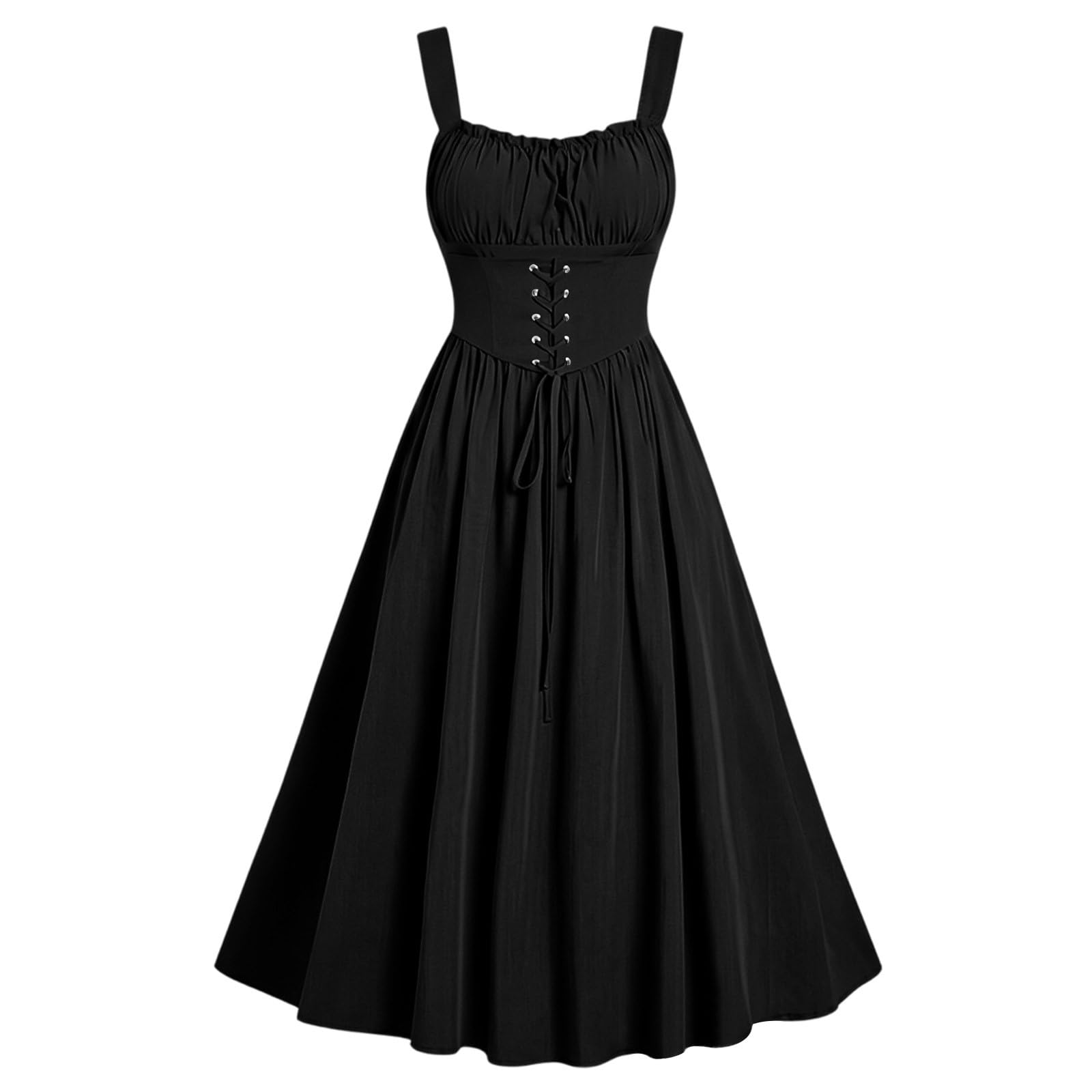 Meeyuioe Renaissance Dress Women Vintage Medieval Victorian Gothic Dresses Sleeveless Square Neck Casual Party Fancy Evening Festive Halloween Costume Gothic Dress Halloween Black M