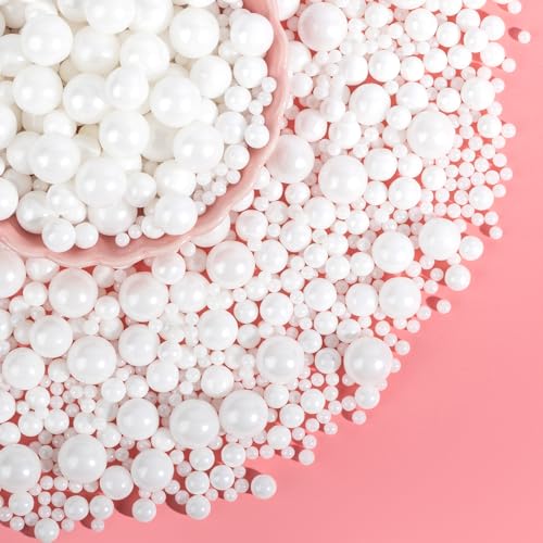 Image of Edible White Pearl Sprinkles for Cake Decorating,130g,Edible Pearl Sugar Mix Size,Baking Candy Decorations,Cupcake Toppers,Cookie Donuts Ice Cream Dessert Decorating,Wedding Birthday Party Supplies