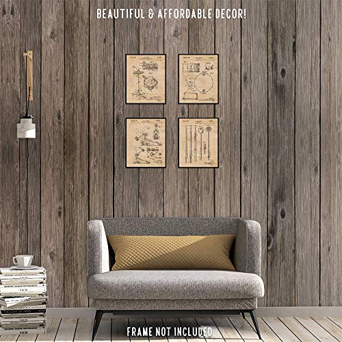 Vintage Drums Equipment Patent Prints, 4 (8X10) Unframed Photos, Wall Art Decor Gifts Under 20 For Home Office Garage Man Cave Dj Musician College Student Teacher School Rock Band Drummer Fan #TOP6