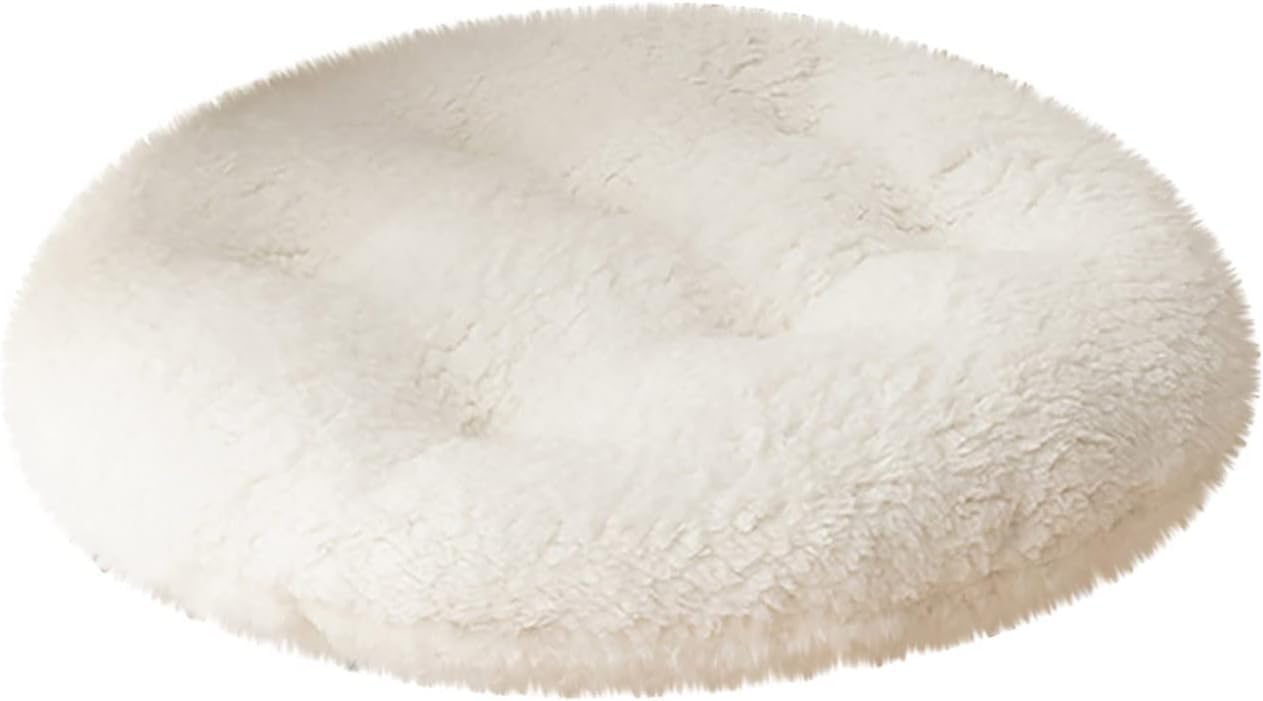 Soft Faux Fur Round Chair Cushions - Thickened Sherpa Fleece Seat Cushion Memory Foam Non Slip Tufted Plush Chair Pad for Dining Chair Office Student Teacher Stools Floor Cushion (50*50cm,White)