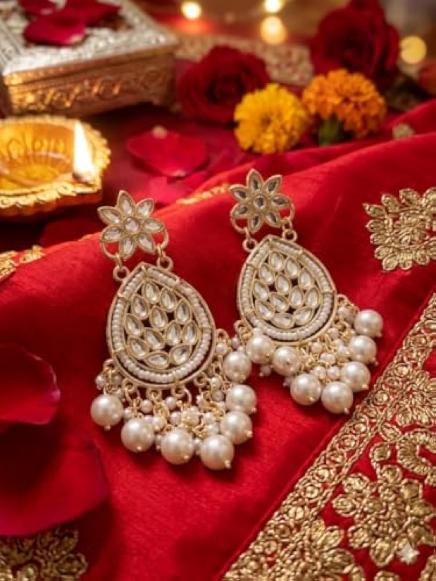 Women's Plated Kundan Earrings, Ethnic Style