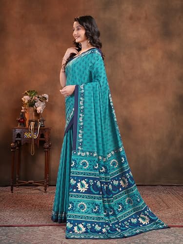 Image of Garden Vareli Floral Booti Print Crepe Saree With Unstitched Blouse Piece