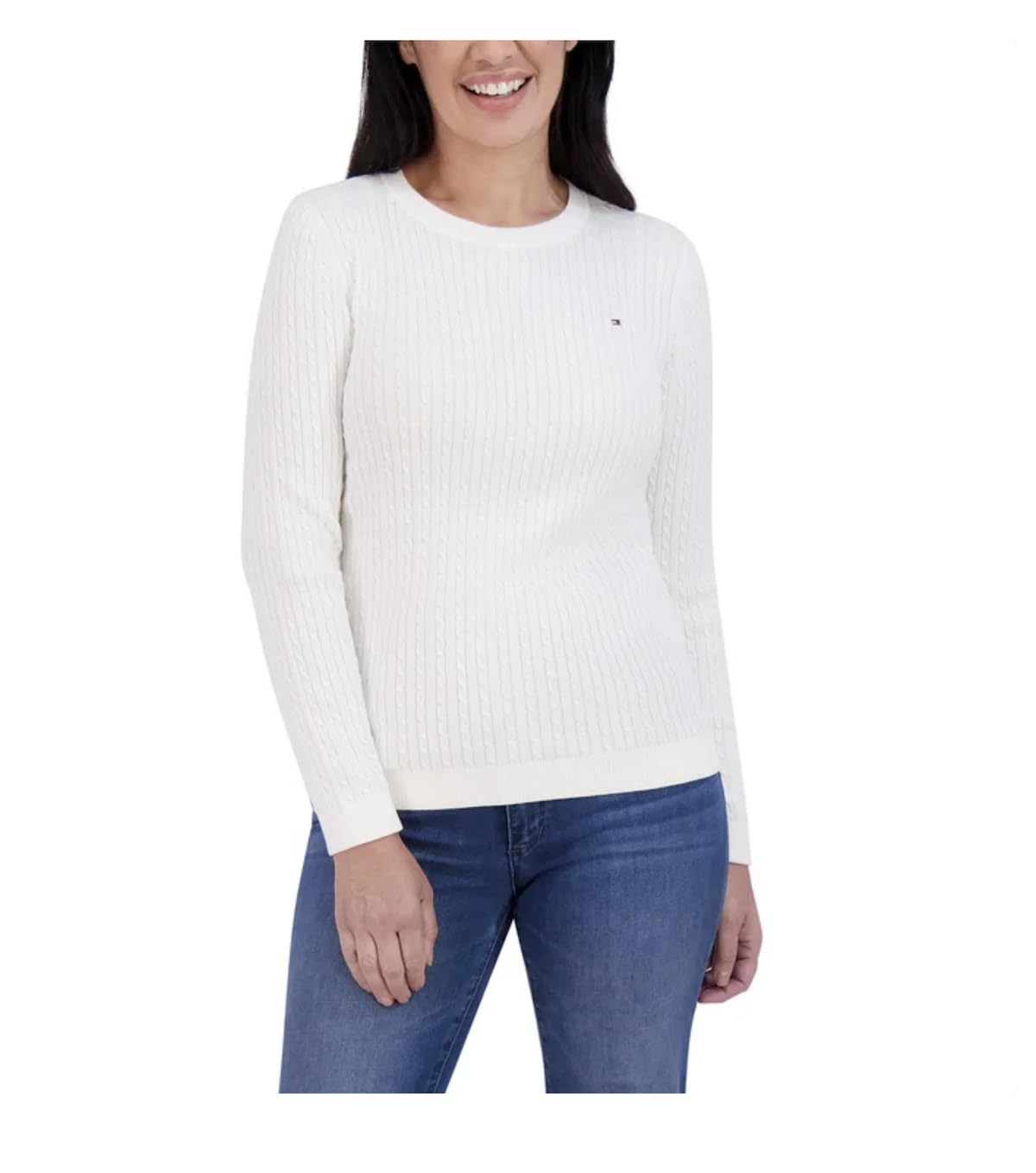 Tommy Hilfiger Womens Long Sleeve Cotton Cable Knit Sweater