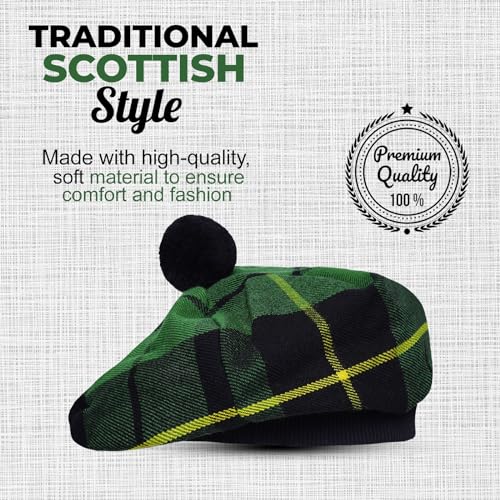 Image of Scottish Tam O' Shanter Hat Tartan Bonnet Pom Pom Wool Flat Cap One Size