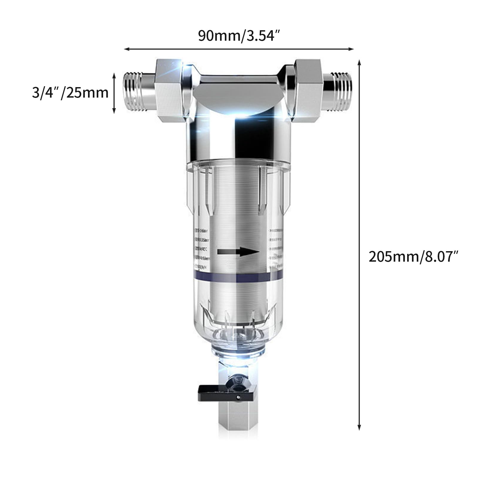 Filtro fine lavabile riutilizzabile, filtro acqua pozzo 3/4" sedimentario prefiltro, 3000 liters_per_hour, sotto il lavandino, filtra 40 micron, 1,5 16 kpa, 2 40 ℃