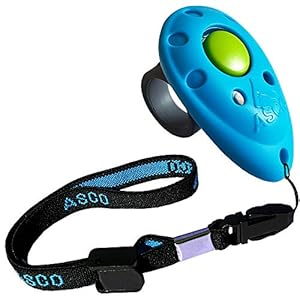 ASCO Premium Finger Clicker met elastische polsband, ergonomische PET Hond Puppy Kat Paard Kwaliteit Training Clicker, Blauw