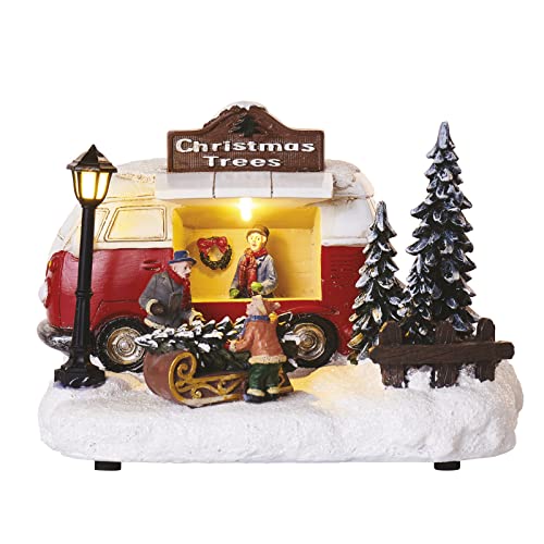 EMOS Decorative Retro Bus Christmas Tree Seller, LED Christmas Lights Retro Minibus, Warm White, Indoor Use, IP20, Battery Operated (3 x AA), Christmas Decoration, 20 x 13.7 cm