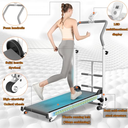 Image of Portable Folding Walking Pad Treadmill with Incline & Handle Bar - Compact Manual Running Machine for Home, Small Spaces, Kids, Adults & Seniors