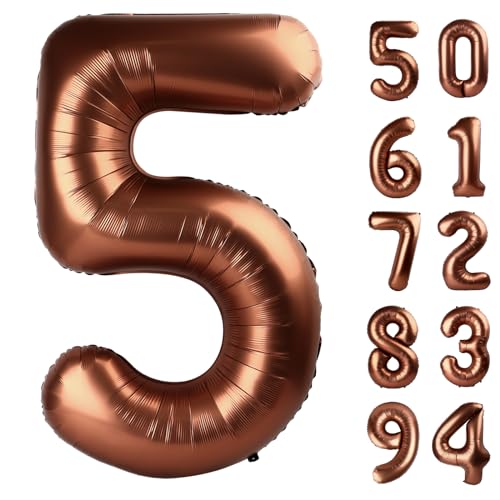 Image of Dark Brown 5 Number Balloons - 40 Inch, 5th Birthday Decorations
