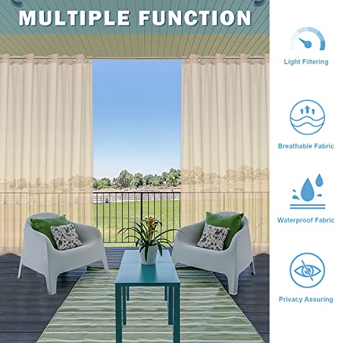 ABCCANOPY Outdoor Patio Sheer Curtains, Breathable Voile Drapes with Grommets for Gazebo, Porch, Pergola, Cabana, Beige, 1 Piece, W54 x L84 Inch - Image 5