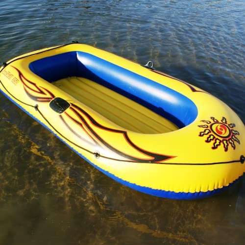Solstice Inflatable Boat Rafts 3 Person For Adults & Kids Comes W/ Pole Oar Holders Cushioned Comfortable Base Grab Line 8 Ft Size Sunskiff Kits Dinghy Air Floor Yellow #TOP5