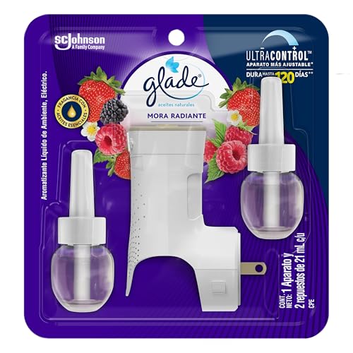 La mejor selección de Fragancias para el hogar - los preferidos. 50 Glade Aceites Naturales Mora Radiante, Aromatizante para Hogar con Fragancia Continua hasta por 100 Días, 1 Aparato y 2 Repuestos de 21 ml