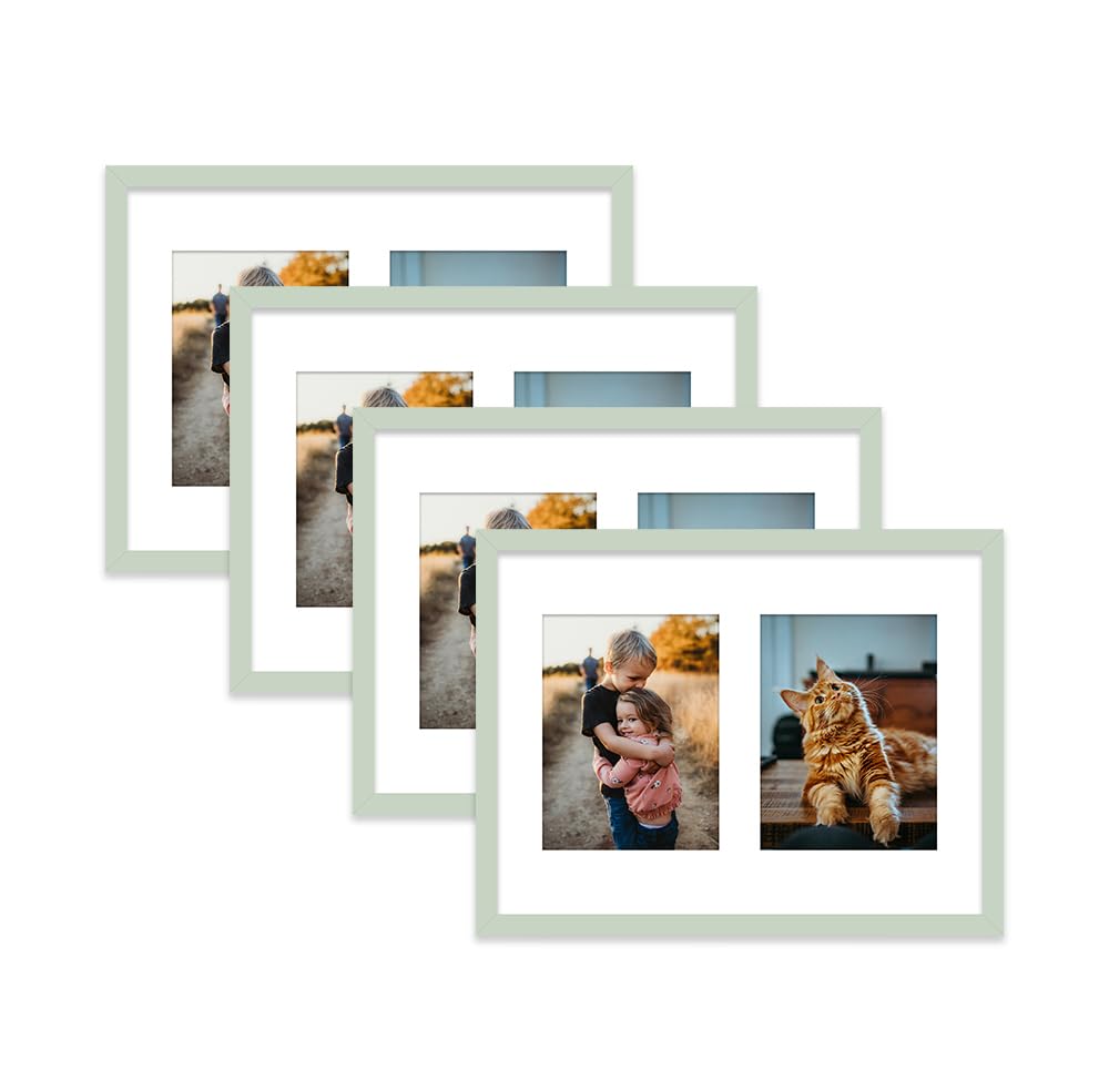 Mint Green Multi Photo Frame - Holds 2 x 8x6 Pictures, Family Collage Picture Frame for Wall Display, 16x12 Frame size, Set of 4