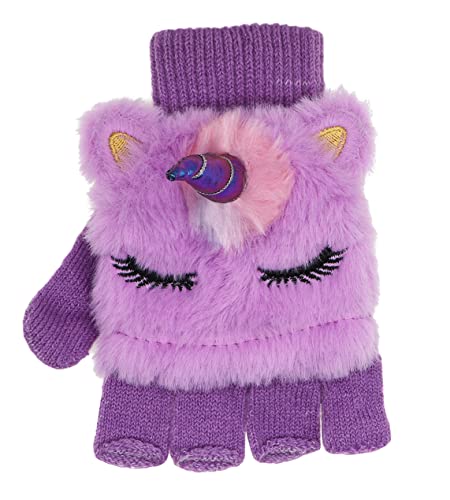 Kids Unicorn Flip Top Gloves with Mitten Cover Knitted Winter Fingerless Convertible Mittens for Boy Girls Toddler3
