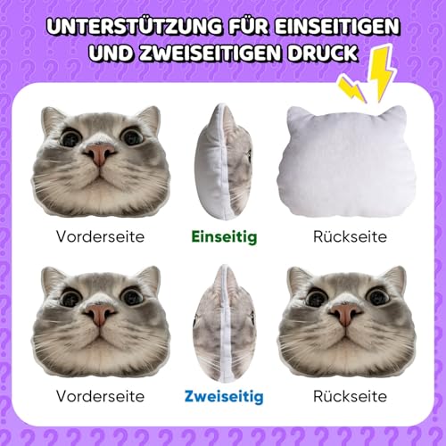 Funmii Kissen mit Foto Bedrucken Lassen, Kissen Personalisiert, Hund Katze Haustier Fotokissen, Kuscheltier mit Gesicht Foto, Lustige Fotogeschenke, Personalisierte Geschenke für Frauen Männer
