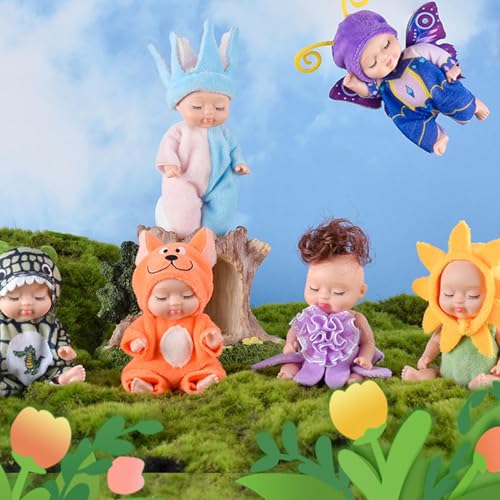 Puppe Simulation - 6 Stück Mini-Puppe Sleeping Simulation Rorn Puppe | Süße Waldthema-Puppe mit beweglichen Arten, geeignet für Kinder ab 3 Jahren – Bild 4