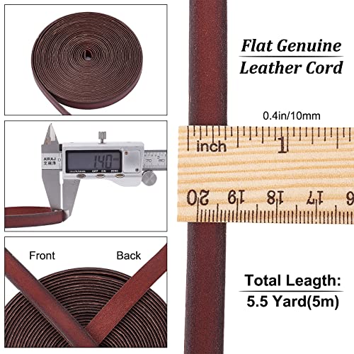 GORGECRAFT 5.5Yds 10mm Flat Genuine Leather Cord String Leather Shoelace Boot Lace Strips Cowhide Braiding String Roll for Jewelry Making DIY Craft Braided Bracelets Belts Keychains(Coconut Brown) - Image 2