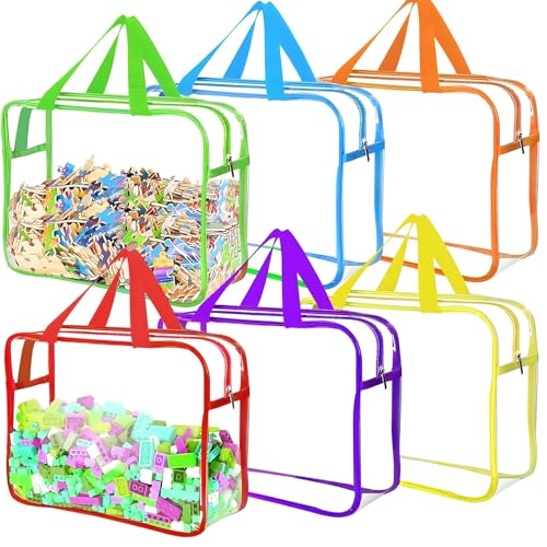 Bosreroy 6 Pcs Large Transparent PVC Storage Bags with Handles, Heavy Duty, Waterproof Organizers for Toys, Puzzles, Crafts, and Travel (11.8X8.66X3.9)