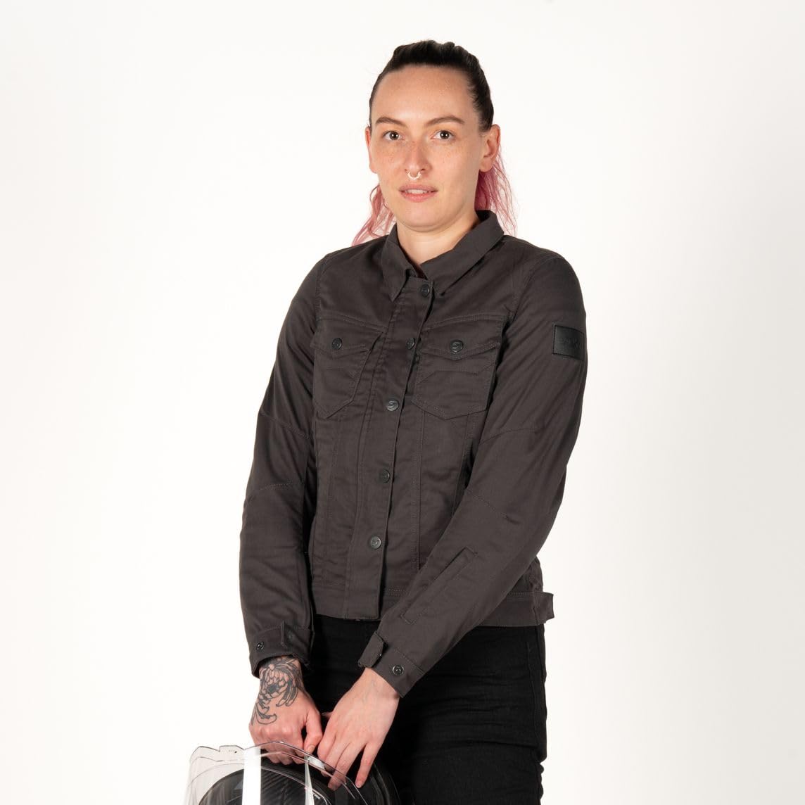 Chaqueta de moto Nazaire LADY para mujer, verano oscuro, gris, certificación CE