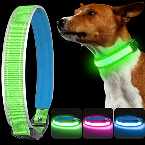 The Best Reflective Dog Collar 7 PEAKFIRE Soft Padded Dog Collar, Light Up Dog Collars Rechargeable ...