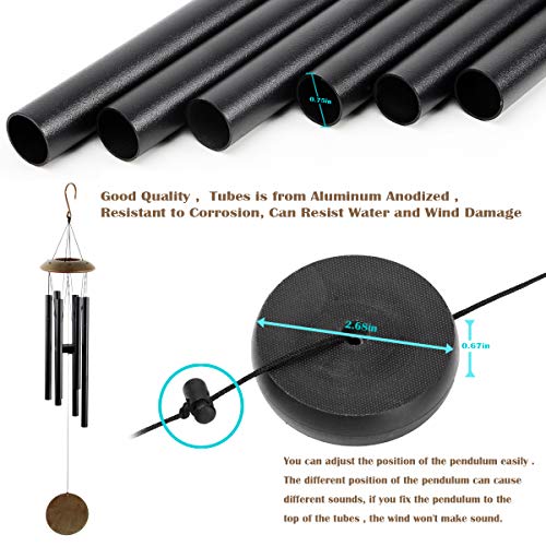 Epartswide Wind Chimes for Outside,38\" Memorial Wind Chimes Large Wind Chime Deep Tone with 6 Tuned Tubes Soothing Melodic Tones Sympathy Gifts for Mom Patio Garden Dcor (Black) - Thumbnail 6