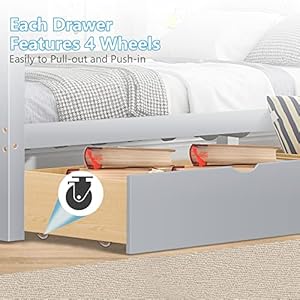 Full Size House Bed for Kids, Montessori Platform Bed Frame with 2 Drawers and Storage Shelves, Twin Bed Frame with Headboard for Girls & Boys (Gray), 77.5" L x 57.6" W x 77.4" H Full Size House Bed for Kids Montessori Platform Bed Frame with 2 Drawers and Storage Shelves Twin Bed Frame with Headboard for Girls Boys Gray 775 L x 576 W x 774 H