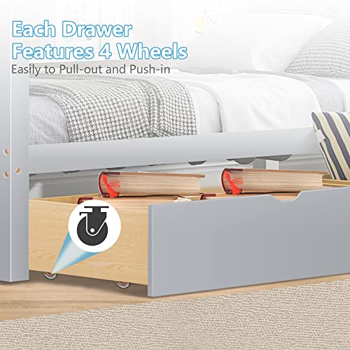 Full-Size-House-Bed-for-Kids-Montessori-Platform-Bed-Frame-with-2-Drawers-and-Storage-Shelves-Twin-Bed-Frame-with-Headboard-for-Girls-Boys-Gray-775-L-x-576-W-x-774-H Full Size House Bed for Kids Montessori Platform Bed Frame with 2 Drawers and Storage Shelves Twin Bed Frame with Headboard for Girls Boys Gray 775 L x 576 W x 774 H