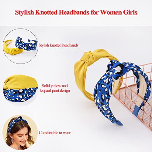 Begood Knotted Headband For Women Leopard Print Womens Knotted Headbands Fashion Top Knot Hairband Wide Headbands Designer Headbands Turban Hair Accessories For Girls 2Pcs #TOP2